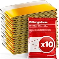 PURAHELP® Rettungsdecke Gold & Silber [10 STÜCK] - 210 x 160 cm - Notfalldecken für Erste Hilfe, Outdoor & Auto - Wetterfeste Überlebensdecken für Wandern, Camping & Notfälle - Kompakte Thermodecken