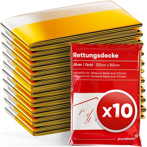 PURAHELP® Rettungsdecke Gold & Silber [10 STÜCK] - 210 x 160 cm - Notfalldecken für Erste Hilfe, Ouâ€¦ – Miniatur