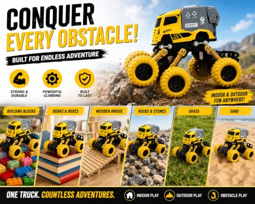 Image of Die Cast Monster Truck Toy for Kids | Heavy Duty Vehicle with Big Wheels | Strong Metal and ABS Plastics Build | Action Packed Push Play Truck | Gift Choice Yellow Colour