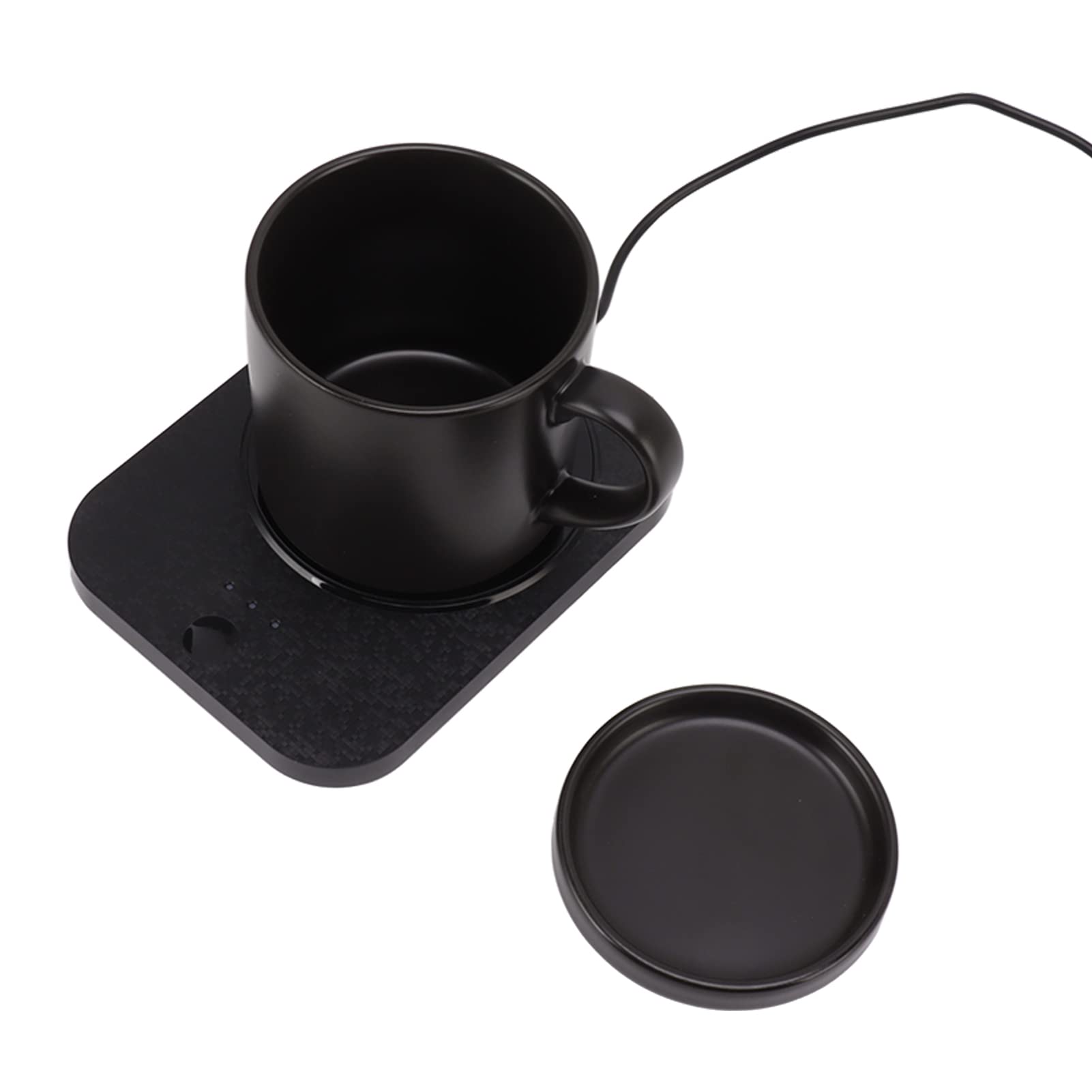 Calentador de Tazas a 55 ℃ Función de Memoria de Calentamiento Rápido Alimentado por USB para Tazas de Vidrio Cerámico 15x11,5x1 Cm (Negro)