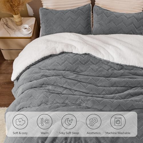 Image of BEDELITE Fluffy Sherpa California King Comforter Set,Grey | Super Soft & Warm Fleece Bedding, Luxury Fuzzy Comforter for Winter, Heavy Plush Bedding Set,2 Pillowcases