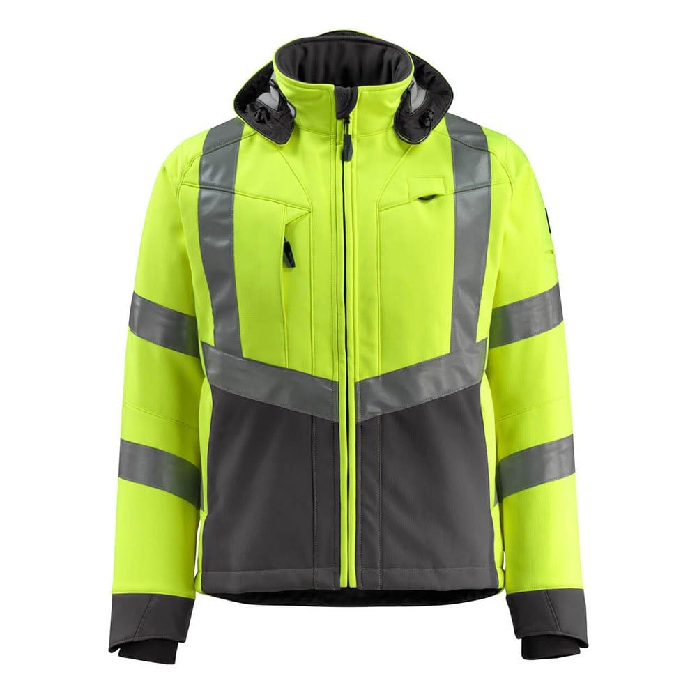 Mascot 15502-246-1718 Blackpool Safe Supreme Water Repellent Fleece on Inner Side Class 3 Softshell Jacket, Size L, Hi-Vis Yellow/Dark Anthracite