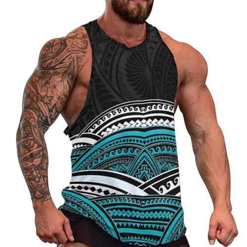JooMeryer Polynesian Tank Top for Men Tribal American Samoa Printed Workout Gym Muscle T-Shirt