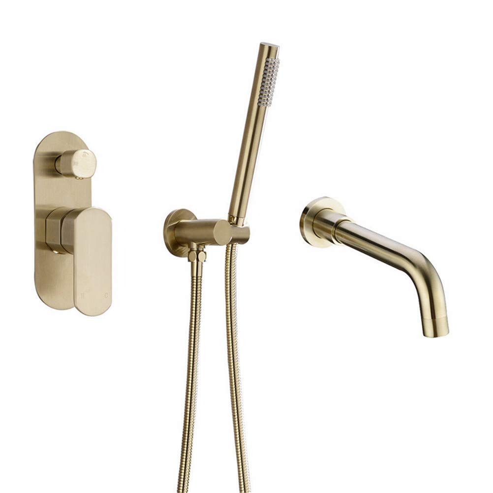AYCDL Bathtub Faucets and Shower Heads Shower Set Mixer Valve 2 Function Bathtub Mixer Taps Hot and Cold Wall Mounted Bathroom Shower Faucet with Hand Shower,Gold.2,G,Gold.1