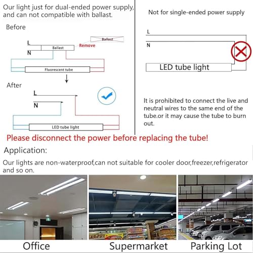 Image of T8 2FT LED Tube Lights G13 20W 2000LM 6500K 10 Pack | F17T8 F20T12 Flourescent Bulb Replacement, Type B Ballast Bypass Dual-End Powered, Under Cabinet Shop Lighting