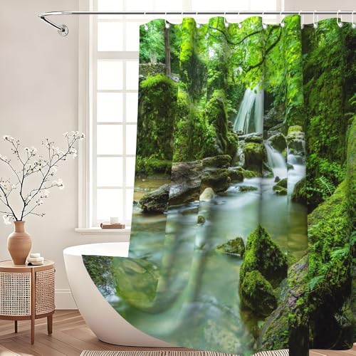 Rideau de douche cascade de forêt avec décor tropical sauvage 180x200cm