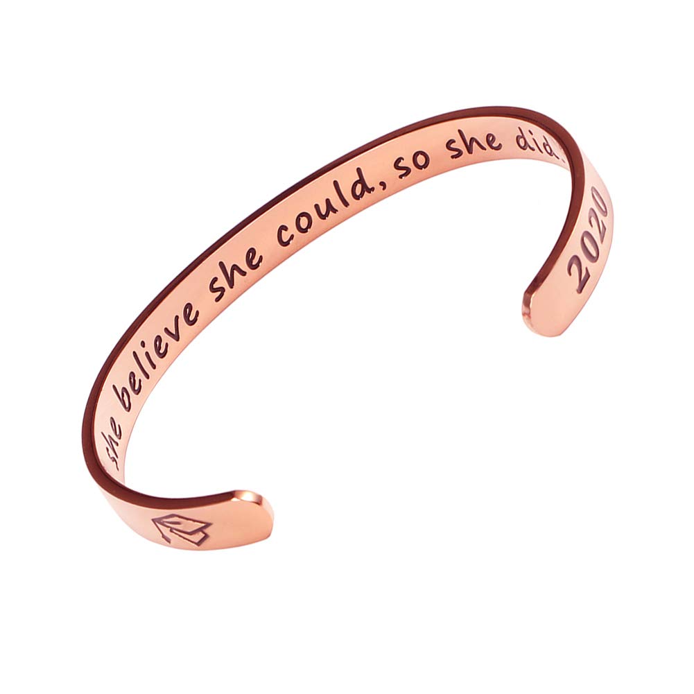 Inspirational Graduation Gifts Cuff Bracelet - Engraved Inspirational Bracelet Cuff Bangle with 2020 Graduation Grad Cap, Mantra Quote Keep Going Bracelet Graduation Friendship Gifts for Her