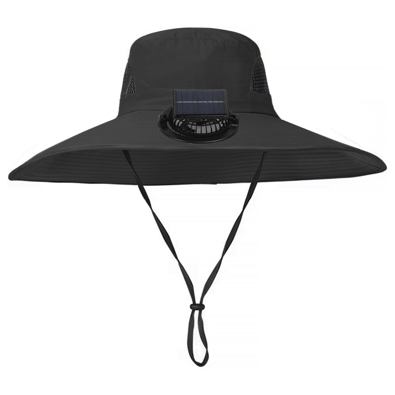 TINAYAUE Chapeau à Large Bord avec Ventilateur Solaire Cool Ventilateur à Énergie Solaire Casquettes Homme Chapeau de pêche Sèche Vite pour Camping randonnée 55-60CM
