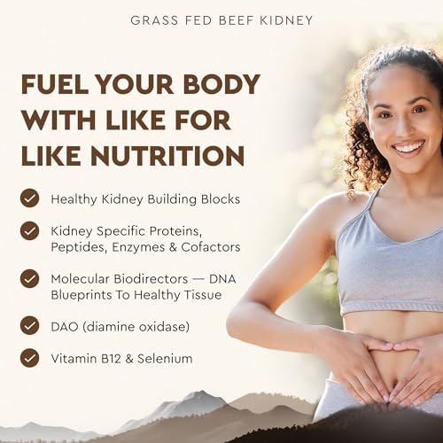 Ancestral Supplements Grass Fed Beef Kidney Supplement, 3000mg, DAO Enzyme Supplement, Kidney Support for Urinary and Histamine Health, Selenium, B12, Non GMO, 180 Capsules - Thumbnail 4