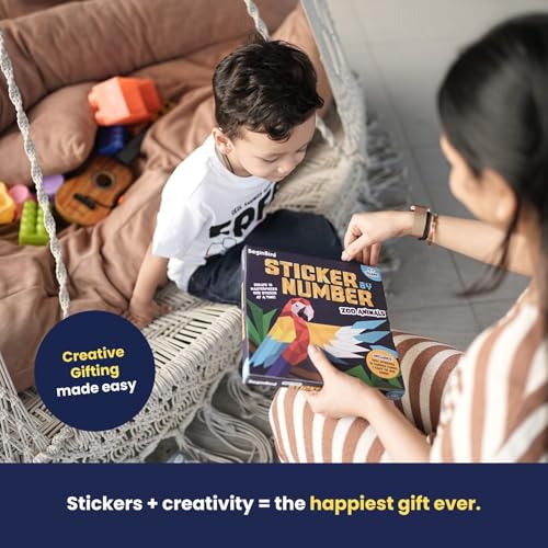 Image of BeginBird Sticker By Number DIY Art Activity Zoo Animals,Craft Kits & Supplies, Mess-Free Fun For Kids,Unicorns and Princesses,10 Magical Artworks, 500+ Stickers ,Art & Craft Kit,Travel Toys,Gifts for Boys & Girls Ages 5, 6, 7,8,9,10,11
