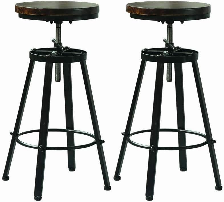 Bar Stools Set of 2,Adjustable Counter Height Stool Chair for Kitchen Counter,Swivel Rustic Counter Stools -Solid Wood Seat