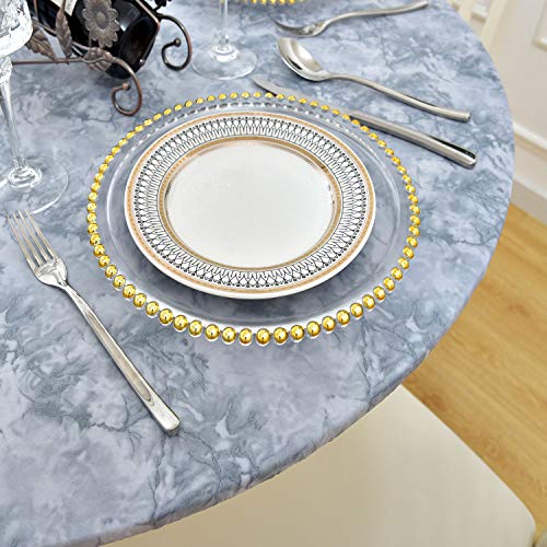 Lifesmells Indoor Outdoor Patio Round Fitted Vinyl Tablecloth,Great For Xmas/Parties/Home,Oil&Waterproof Wipeable,Flannel Backed&Elastic Edge,Classic Marble Grey For Table Of 36-44" Diameter #TOP1