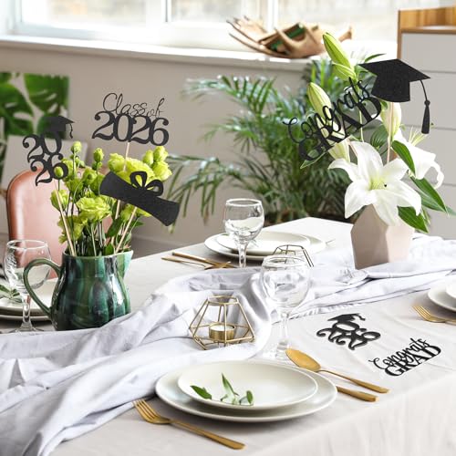 Image of Graduation Decorations 2026, 20 PCS Sparkling Black Double-Sided Centerpiece Sticks for Tables, Class of 2026 Table Toppers and Party Supplies