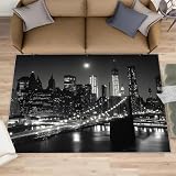 Brooklyn Bridge Area Rug Small - 4x6 Rug, New York City Rugs for Living Room, Skyscraper Area Rugs for Bedroom, City Night Scene Carpet, Washable Carpet, Brooklyn Bridge Home Decor & Gifts