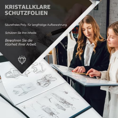Dunwell Kunst-Portfolio-Mappe mit schwarzem Montagepapier, Präsentationsbuch zur Aufbewahrung von Kunstwerken, 24 Kunststoffhüllen, zeigt 48 Seiten, säurefreies Polymaterial, 27,9 x 43,2 cm, Blau