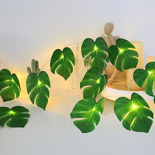 WEISPARK 20 LED Palm Leaves String Lights, Tropical Artificial Monstera Leaf Wall Hanging Vine for...