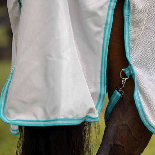 Image of Equinavia Gard Horse Fly Sheet Nylon Mesh Equine Fly Sheet for Horses, Pony | Turnout Horse Fly Sheets, Breathable Pony & Horse Sheet, Lightweight, Against Pests, Sun UV, Silver Grey /Turquoise, 72 in