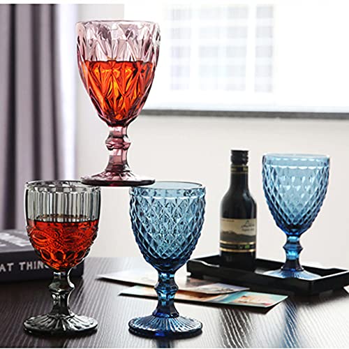 Wine Glasses Set Of 3 Unique Red Wine Glass 10Oz For Party Wedding Multifunctional Beautiful Goblet For Any Drinking And Occasions Vintage Pattern Embossed (Pink) #TOP6