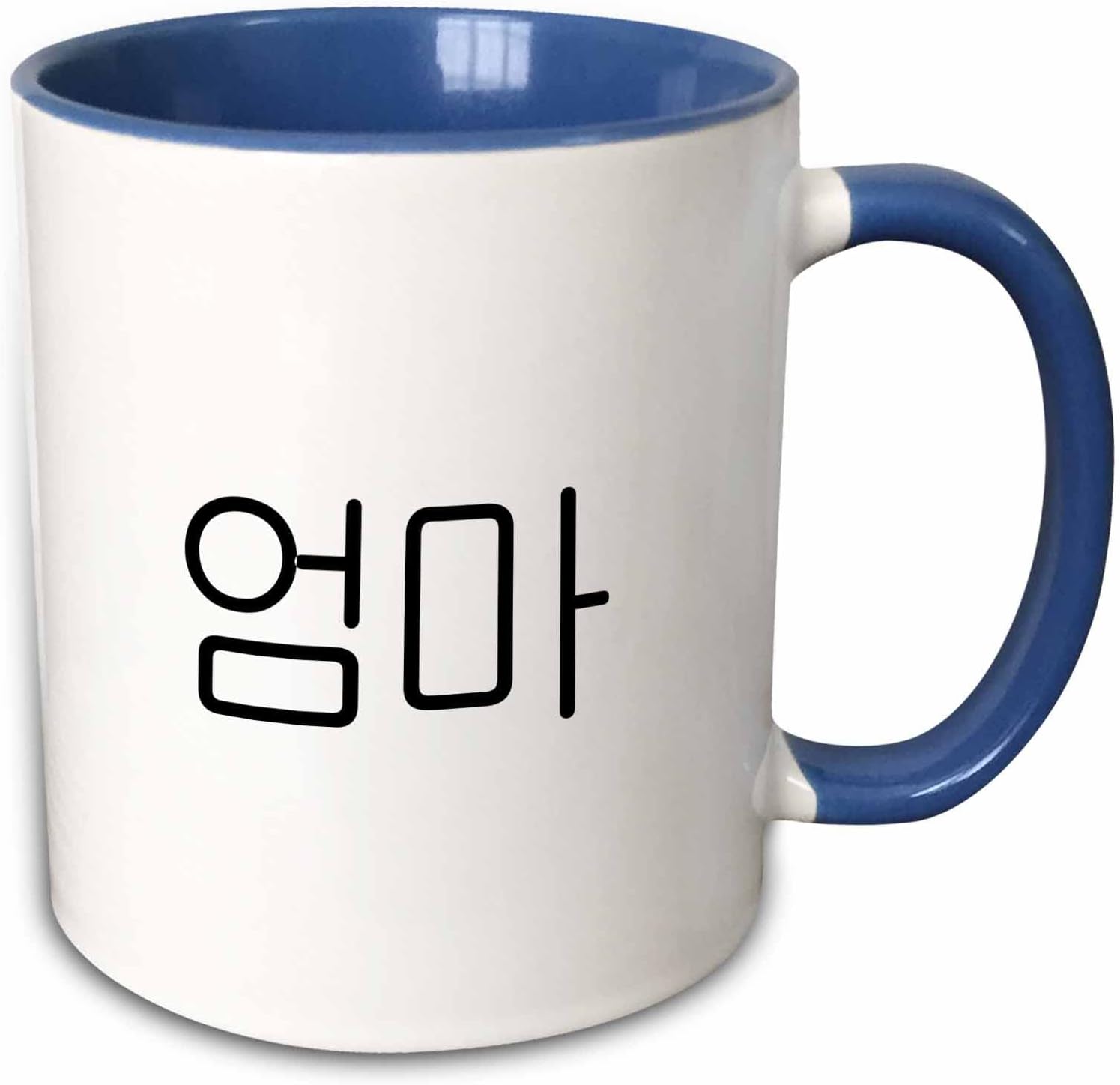 3dRose mug_193661_6 "Oma - Word For Mom In Korean Script - Mother In Different Languages" Two Tone Mug, 11 oz, Blue