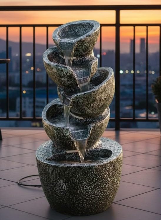 5 Layer 2.4 feet Stacked Pot Water Fountain for Home, Office, Garden Black Color-image-16
