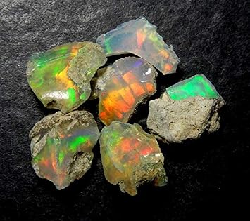 GovindStore duggu Natural Raw Ethiopian Opal Crystals DIY Jewelry Gemstones Supplies Natural Fire Opal Loose Crystals Chkara Healing Reiki Wicca Crystals Multi Color Gems Handpicked Assortment DS143
