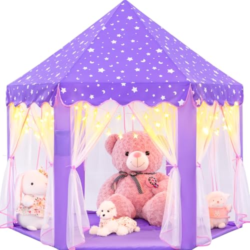 EVOIONOS Purple Tent for Girls, Kids Tent Indoor, Princess Tent with Star Lights, Girls Play Tent, Princess Castle Playhouse Tent, Little Girls Lavendar Tent, 55x53 Princess Tent for Girls