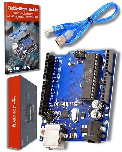 AZDelivery Placa de Desarrollo Microcontrolador con ATmega328P, ATmega16U2 con E-Book Incluido!