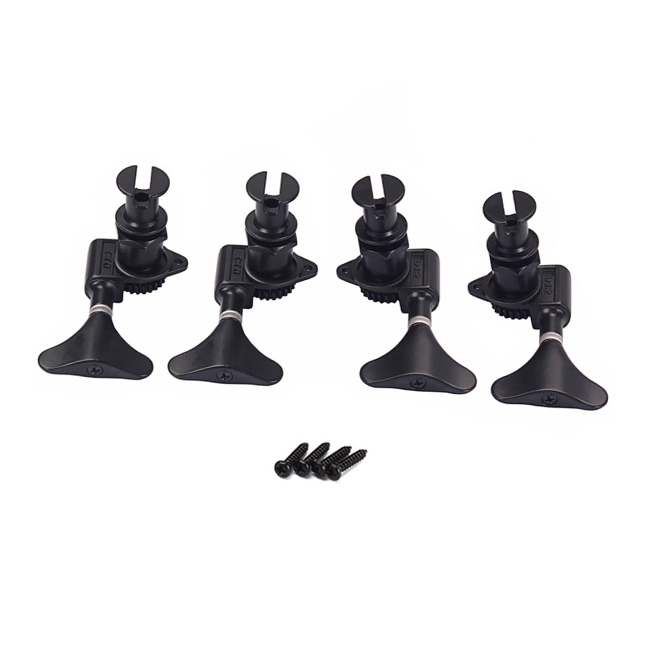 Meccaniche Sigillate per Ukulele Acustico 4 Pezzi in Metallo Nero | Modello GC117 2L 2R, Kit di Montaggio Ferrule e Viti, per Sostituzione e Messa a Punto su Ukulele Bassi