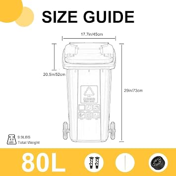 80L 100L 120L 240L Outdoor Trash Can with Lid, Large Capacity Commercial Trash Can Heavy Duty Wastebasket with Wear-Resistant Wheels, 6 Colors Available(Green,80L)