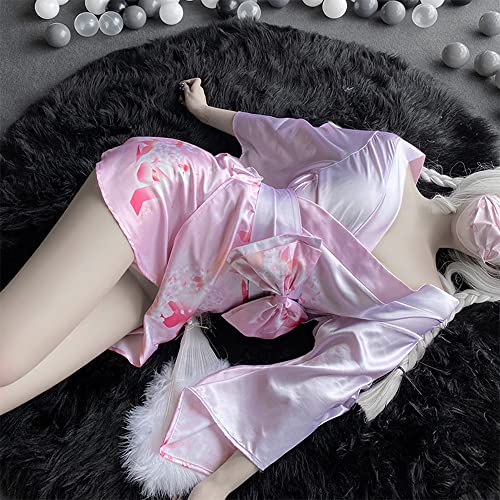 Image of Female Japanese sexy kimono cardigan underwear anime cosplay fox spirit loose yukata nightgown blouse