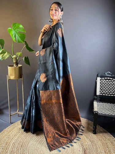 Image of SGF11 Women's Kanjivaram Pure Soft Silk Saree With Unstitched Blouse Piece