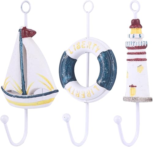 Cabilock 3 piezas de decoración de madera para toallas de playa, ganchos para toallas, ganchos náuticos para abrigos, ganchos de pared de pez,