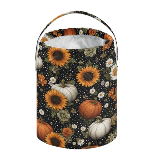 Image of ElliTarr Crochet Bag Yarn Bag with Handle Portable Knitting Project Bag Travel Yarn Storage Organizer Holder Case Black Dotty Pumpkins Sunflowers Daisy