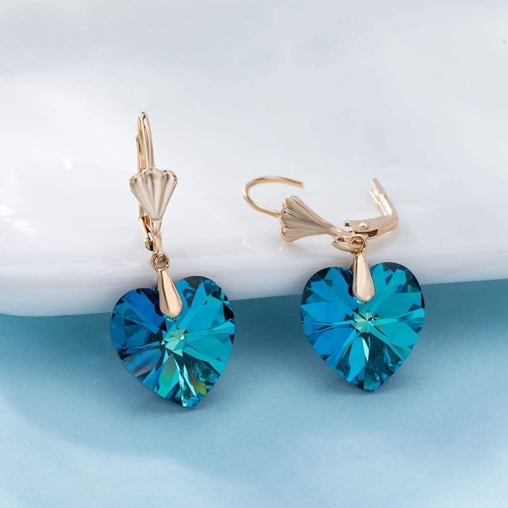 Austrian Crystal Heart Drop Leverback Earrings for Women Fashion Dangle Earring 14K Rose Gold Plated Hypoallergenic Jewelry - Image 8