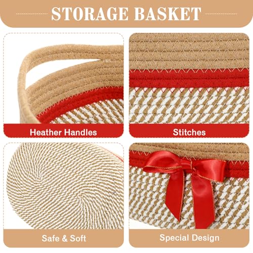 Image of Colingmill 1 Set Woven Basket for Gift Empty with Cellophane Wrap Set 14 x 10 x 5.5 Inch, Medium Decorative Gift Basket Empty to Fill, Cotton Rope Storage Box Decor (Brown Red)