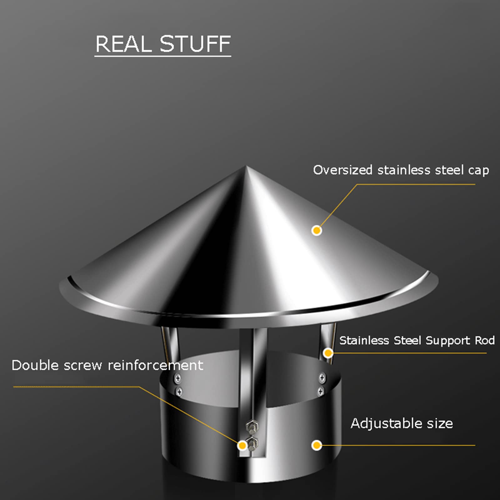 QWEASDF Comignolo Cappello,Il Top Verticale Fumi in Acciaio,Cappello Cinese Canna Fumaria Stufe Legna, Pellet E Caldaie, Fumaiolo Resistente al Calore,Griglia Antintrusione,d27cm/10.63in