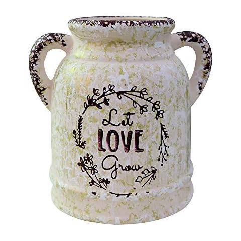 Soyizom Rustic Ceramic Vase Vintage Farmhouse Vase Shabby Chic Milk Jug Can Country Plant Pot French Decorative Bouquet Holder with Handle for Flower Arrangement Planter for Home Kitchen Wedding Decor Cover