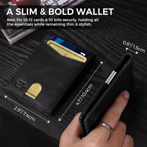 Image of Zitahli Genuine Leather Wallet for Men 12 Card Slim Mens Wallets Bifold RFID Blocking with Money Clip & ID Window Thin Minimalist Card Holder Wallet with Gift Box