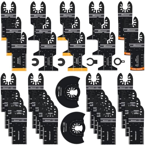 Image of Bionso 35PCS Oscillating Tool Blade Cuts Wood and Metal, Sharp and Durable Titanium Multitool Blades, Multi Tool Blades Kits, Oscillating Saw Blades Fit Dewalt Milwaukee Ryobi Makita Worx Rockwell