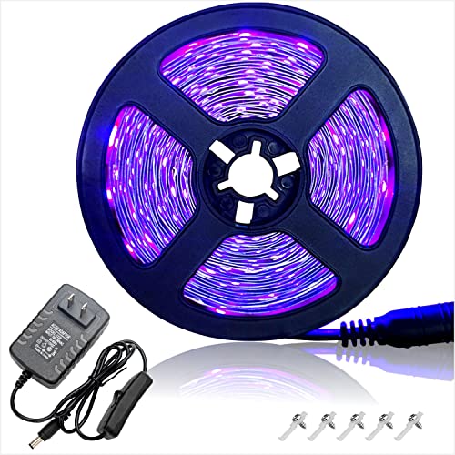 AIMEOKO LED Black Light Strip 16.4FT Kit 300LEDs 12V Flexible Self-Adhesive Tape Blacklight Fixtures for Fluorescent Dance Party,Party Wedding,Halloween,Body Paint AIMEOKO LED Black Light Strip 16.4FT Kit 300LEDs 12V Flexible Self-Adhesive Tape Blacklight Fixtures for Fluorescent Dance Party,Party Wedding,Halloween,Body Paint