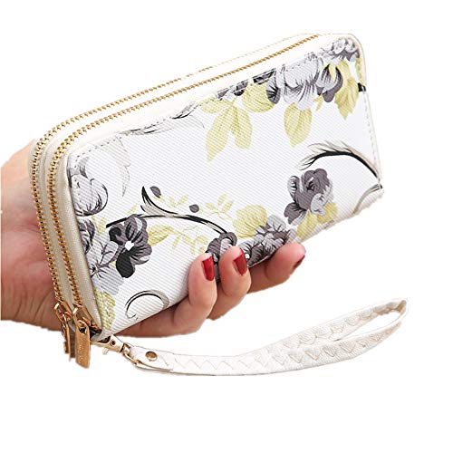 Preisvergleich Produktbild WESEEDOO Geldbörse Damen Lange Damen Geldbörse Leder Brieftasche Kreditkarteninhaber Blumenmuster Geldbörse Mit Reißverschluss Große Kapazität Handtasche Handytasche 1 stück Black