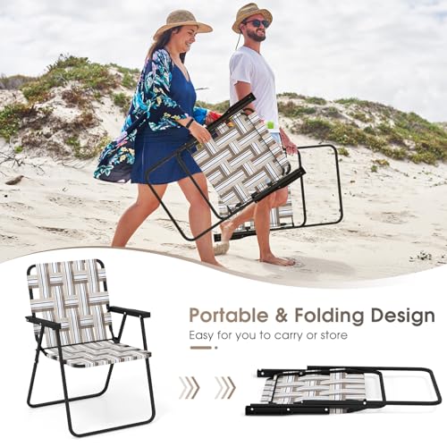 Image of Giantex Beach Chairs for Adults 6-Pack - Camping Chair with Steel Frame, Set of 6 Lightweight Folding Directors Chairs, Outdoor Webbing Chair for Patio, Fishing, Yard, Poolside Lawn (Khaki)