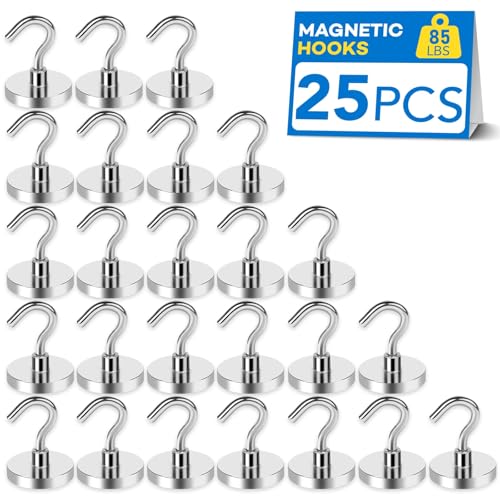 Image of LOVIMAG Magnetic Hooks, Cruise Essentials 2026, 25 Pack-85LBS | Heavy Duty Strong Magnet Hook for Cruise Cabin, Refrigerator Fridge, Ship, Classroom, Kitchen Grills, Silver