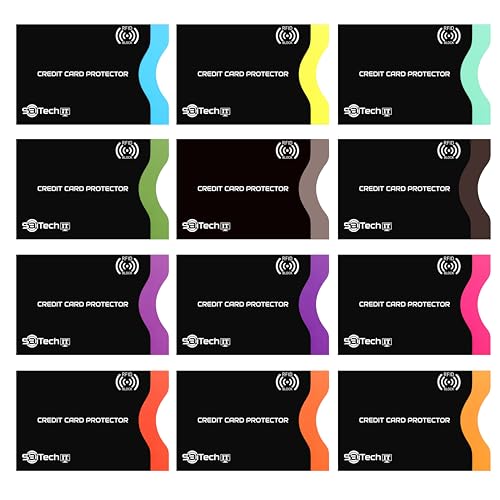 Image of SaiTech IT RFID Blocking Sleeves, Set of 12 Color Coded Secure Envelopes for Credit & Debit Cards, Anti-Theft Protection, Ultra-Slim Travel Essential - Black