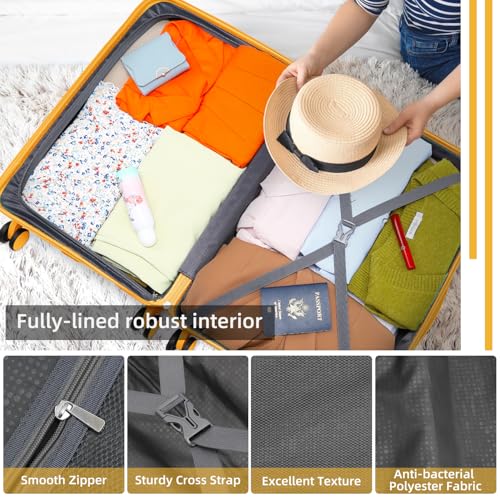 Image of LARVENDER Carry On Luggage 22x14x9 Airline Approved, Suitcases with Wheels | 20Inch Hardside PP Carry-On Luggage for Women Men, TSA Lock, Yellow