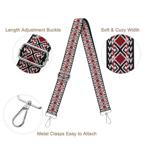 uxcell Purse Strap Replacement, 27.5-53inch Adjustable Polyester Stylish 1.5inch Wide Crossbody Shoulder Strap for Handbag Guitar(Red, Silver Buckle)3