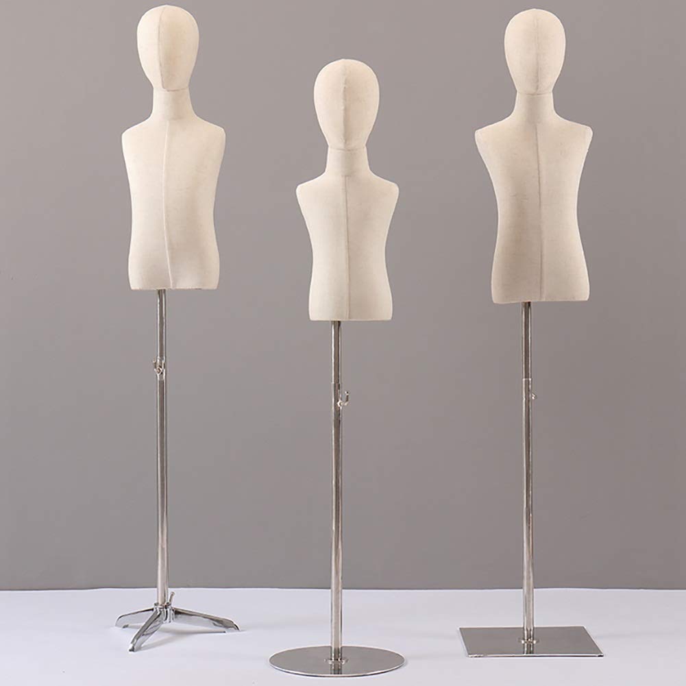 Kinder-Schaufensterpuppe, Torso Aus Kunststoff Mit Holzarmen, Kleiderständer Aus Metall, Höhenverstellbar, Mit Sichtfenster, Silber-XL, Gold-M,Silver-Small
