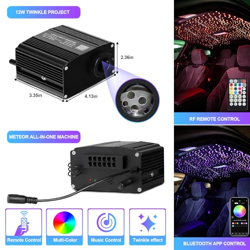 Image of Starlight Headliner Kits, 550pcs 9.8ft Twinkle & Meteor Fiber Optic Lights | 240pcs Pure White Shooting Star Lights for Car /Home, APP /Remote, RGBW Music Sync Star Ceiling Sky Decoration for SUV /Truck