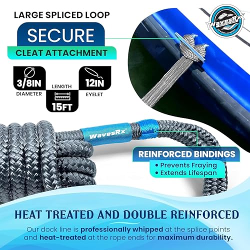 Image of Premium Nylon Boat Dock Lines & Ropes for Docking 3 /8'' x 15' | Double Braided Marine Rope & Mooring Line| Boat Ropes for Docking with Loop | UV & Saltwater Resistant Dock Ropes for Boats & Pontoons