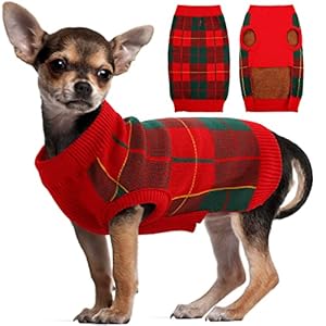 Kuoser Dog Sweater Pullover Knitwear, Dog Christmas Sweaters Classic Plaid Cable Knitted Wear, Dog Turtleneck Puppy Cold Weather Clothes for Small Medium Dogs Kuoser Dog Sweater Pullover Knitwear Dog Christmas Sweaters Classic Plaid Cable Knitted Wear Dog Turtleneck Puppy Cold Weather Clothes for Small Medium Dogs
